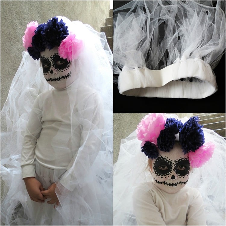 costume Halloween enfant -mariée-voile-tutu-maquillage-calavera