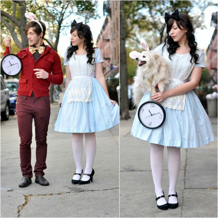costume d’Halloween -couple-alice-pays-merveilles-lapin-blanc