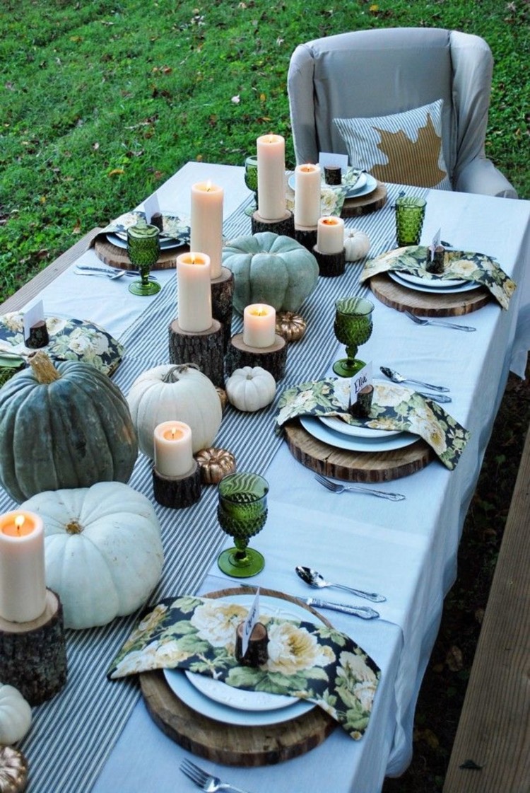 deco table automne -party-jardin-citrouilles-bougies-cylindriques