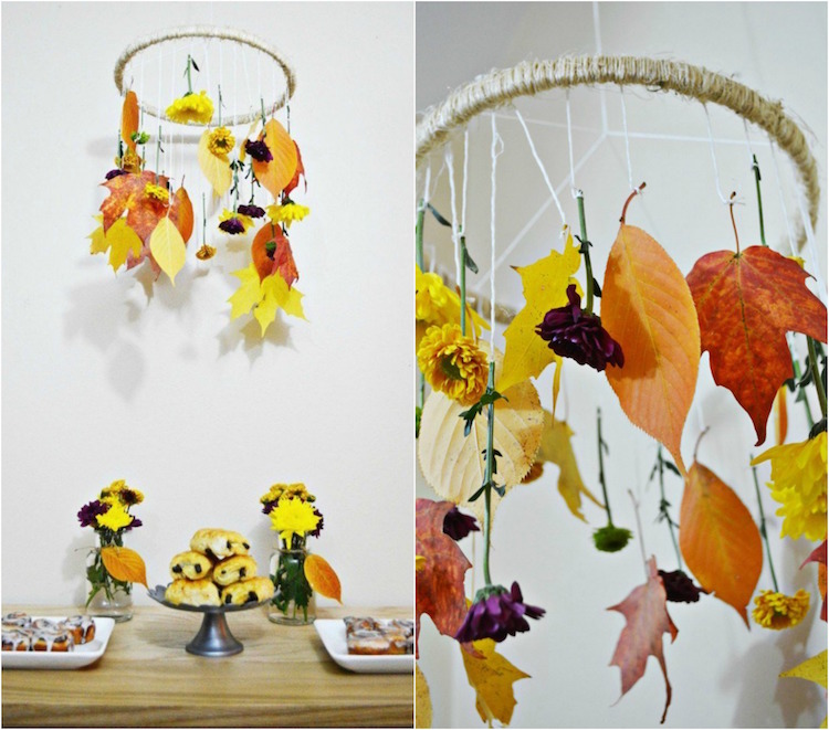décoration automne -mobile-feuilles-automne-multicolores