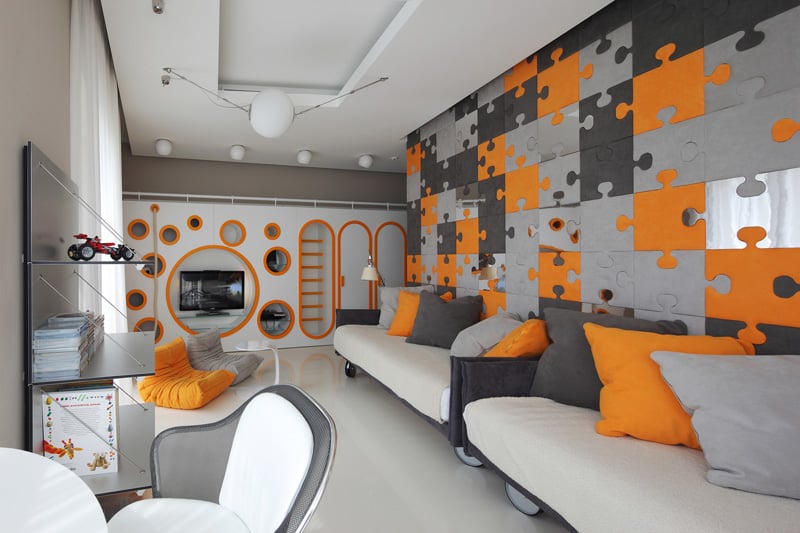 décoration-intérieur-chambre-ado-murs-puzzles-gris-orange