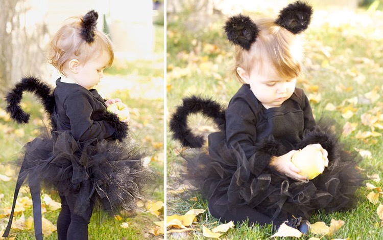 déguisement Halloween enfant -fillette-chaton-noir-tutu-queue-oreilles