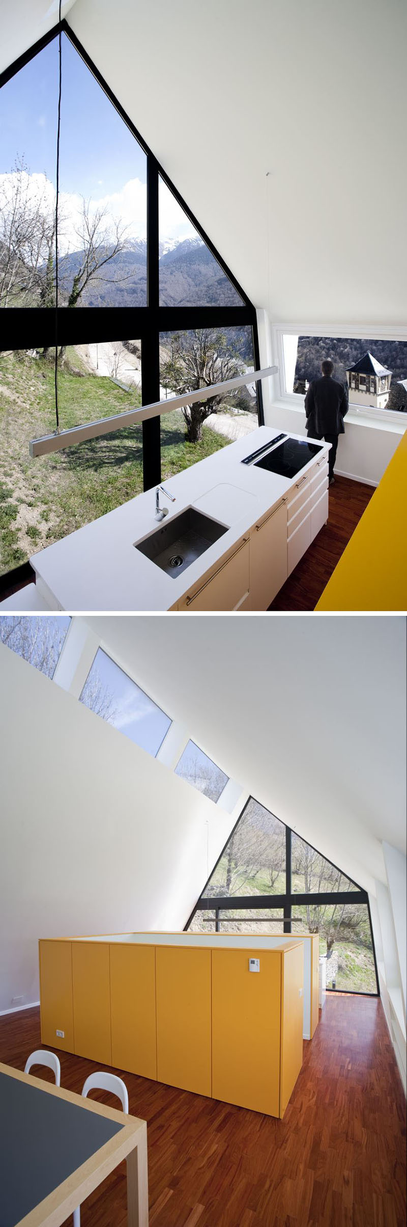 fenêtres sur mesure en forme-peu-conventionnelle-cuisine-minimaliste