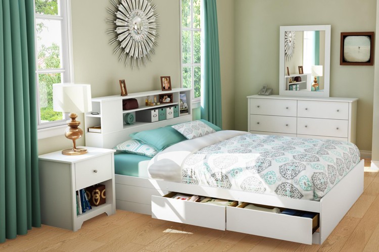 Lit avec rangement petit espace chevet suspendu, tête de lit et ... Ikea Literie désign