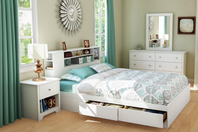 lit avec rangement au-dessous-tête-lit-rangements-Ikea-petite-chambre