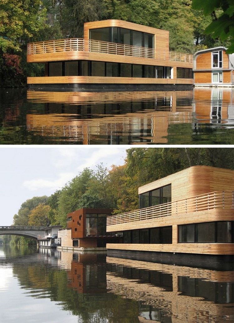 maison sur l'eau bateau-transformé-maison