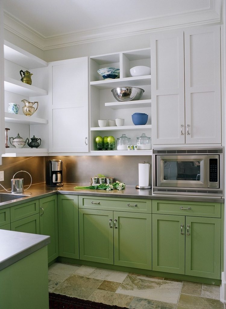 mobilier de cuisine bicolore -armoires-blanc-vert