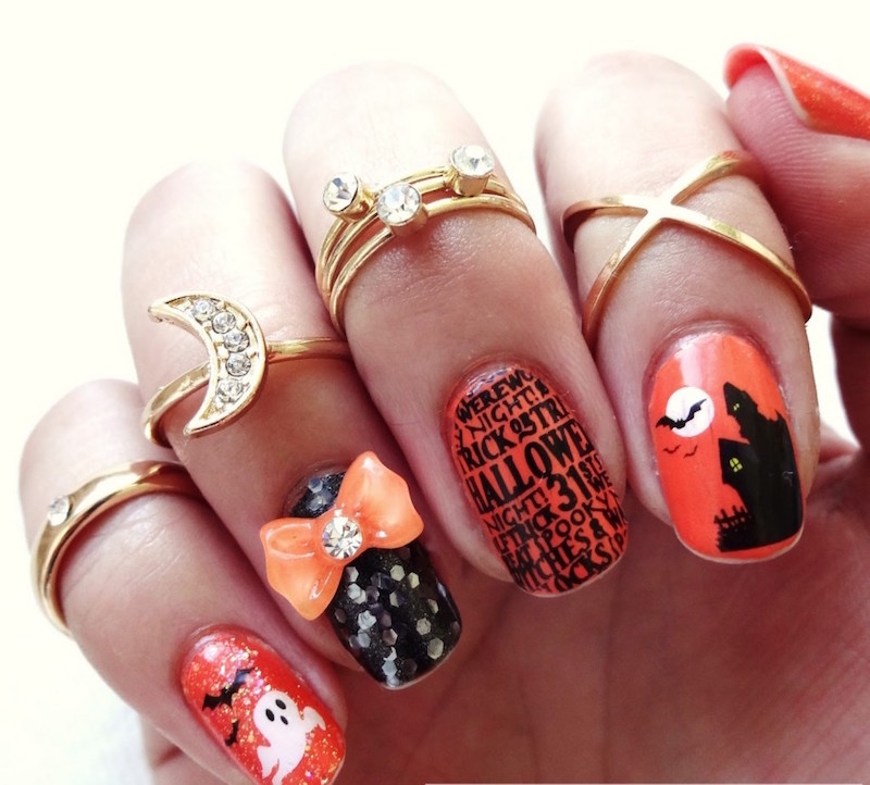 nail art Halloween couleurs-typiques-bagues-swag-phalanges