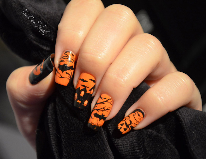 nail-art-Halloween-orange-noir-chauve-souris-Yokonailart
