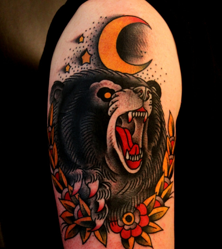 ours comme symbole de la force - idée-tatouage-homme-bras-culture-chinoise