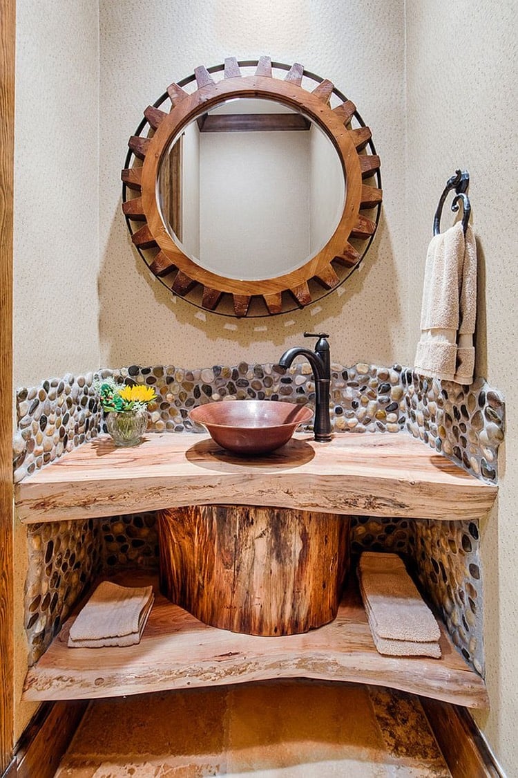 Plan vasque bois brut dans la salle de toilette – osez le style liveedge