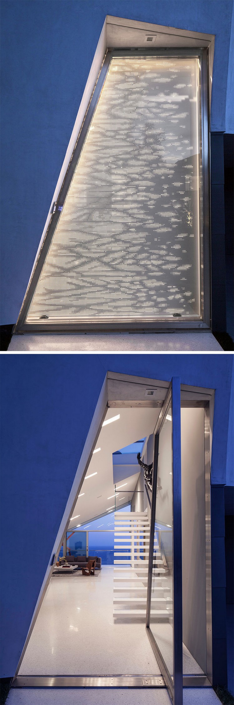 porte d'entrée vitrée design-acier-forme-irrégulière