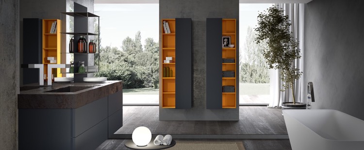 salle de bains design -module-mural-gris-graphite-meuble-colonne-gris-orange-Aroma Comp_29