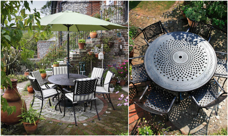 salon de jardin en aluminium -table-jardin-ronde-parasol-intégré