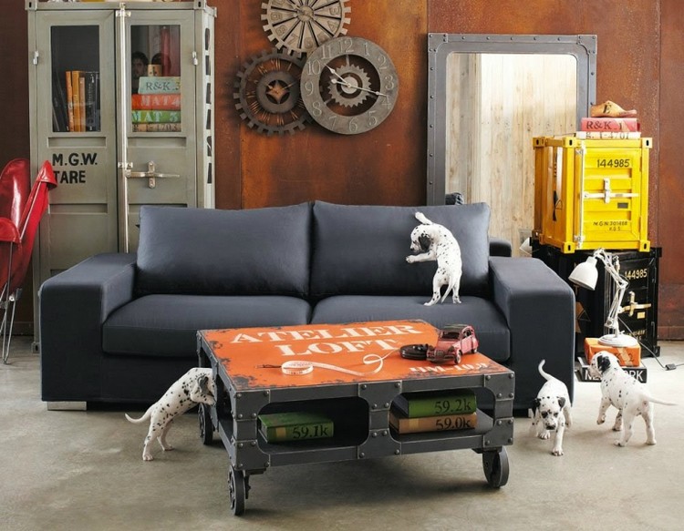 table basse industrielle ambiance-loft-canapé-droit