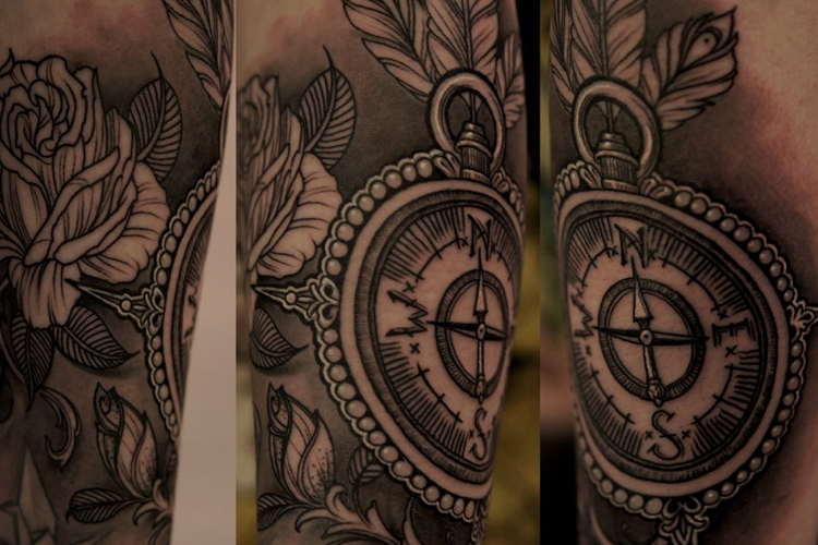 Tatouage rose des vents et boussole - signification et idées en 25 tattoos