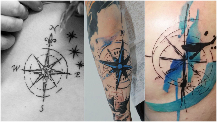 tatouage rose des vents graphique-style-aquarelle-bleu