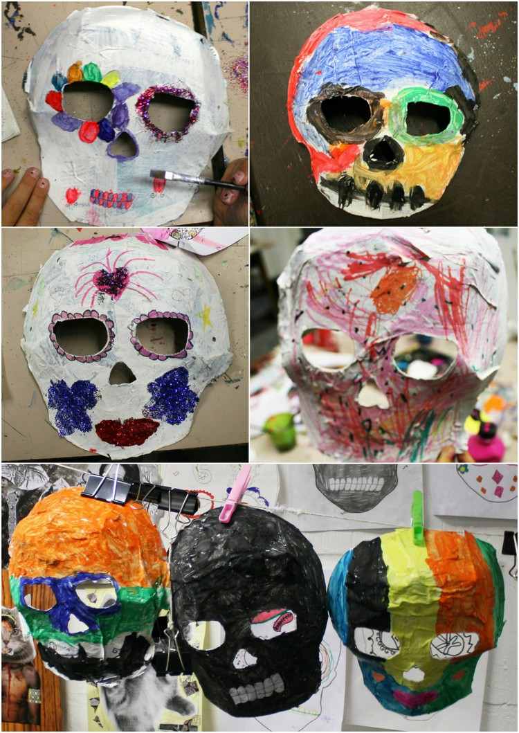 bricolage Halloween facile-enfants-masque-crâne-papier-mâché