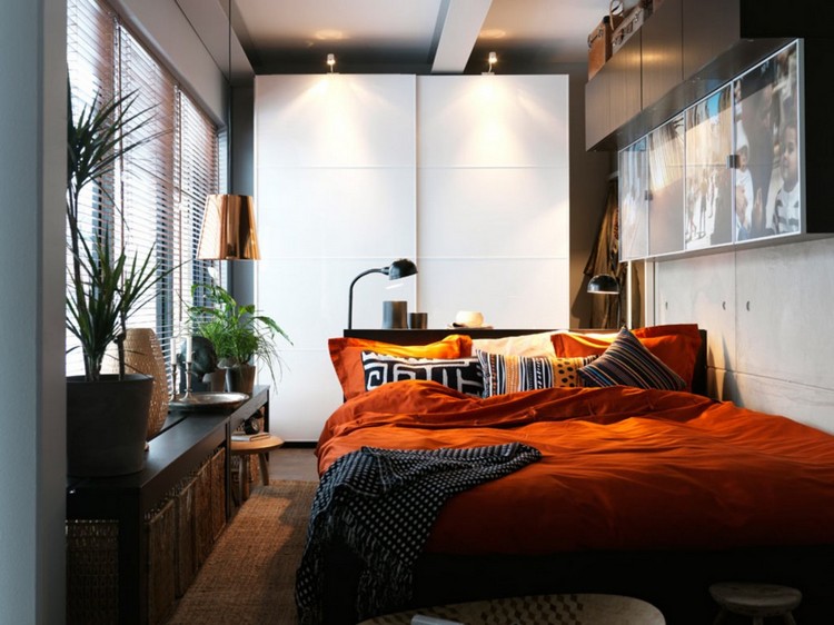 chambre-cocooning-moderne-linge-lit-orange-ambiance-festive