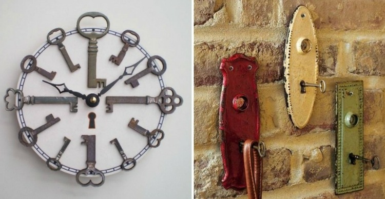 clef-ancienne-déco-vintage-horloge-déco-coloréeé