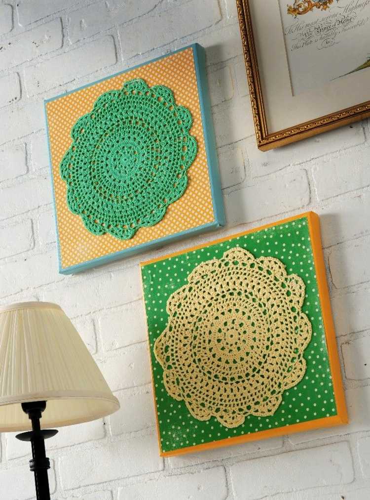 dentelle-crochet-tableaux-décoratifs-vert-jaune