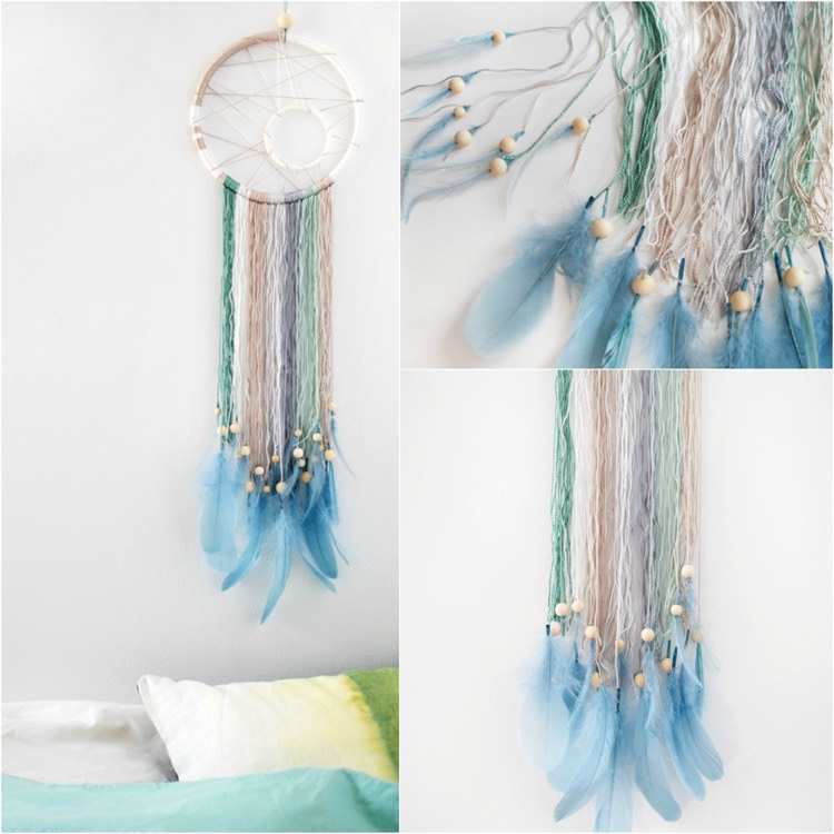 décoration DIY avec des plumes-attrape-rêves-original-couleurs-pastel