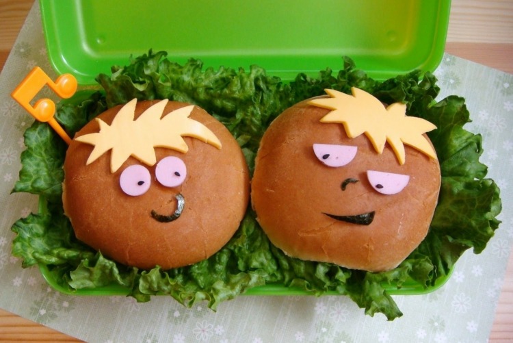 idée-repas-enfant-amusant-boîte-lunch-hamburgers-visages