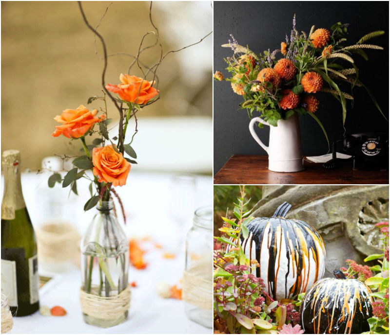 idees-centre-table-fleurs-automne-orange-citrouilles-peintes