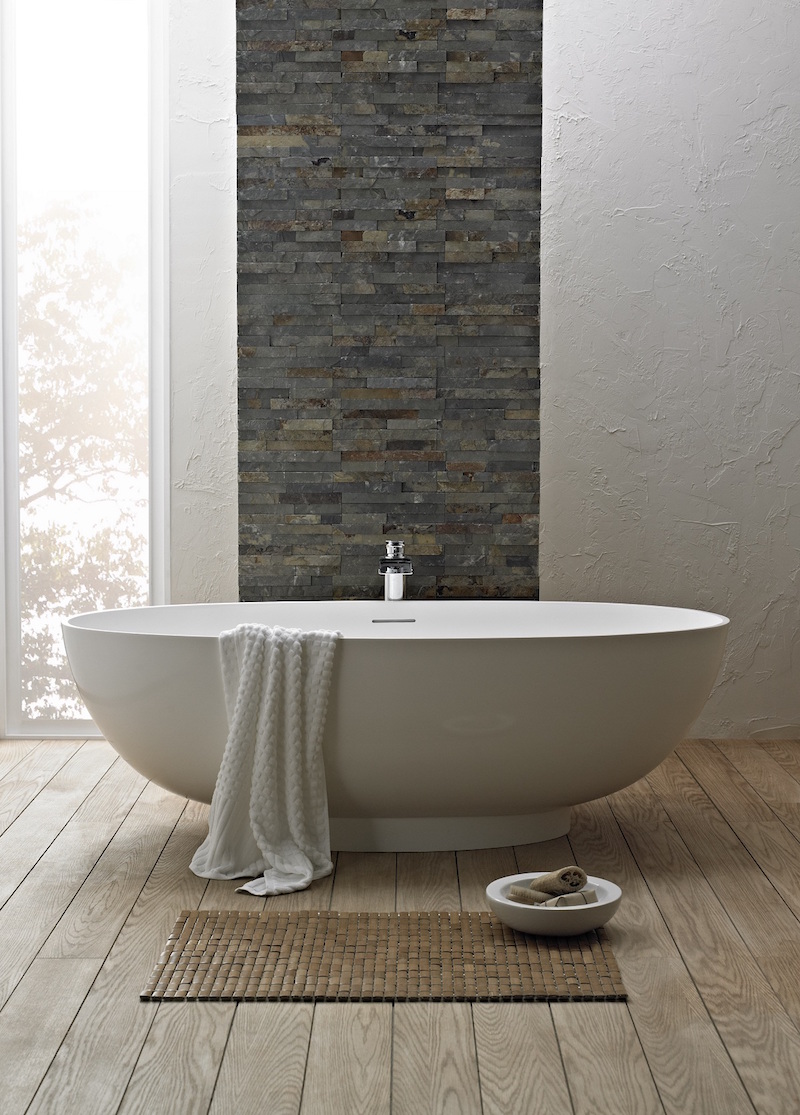 parement-decoratif pierre naturelle grise-salle-bain-moderne