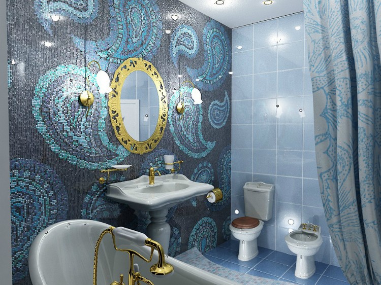 salle de bain mosaique artistique-motifs-paisley-miroir-rond