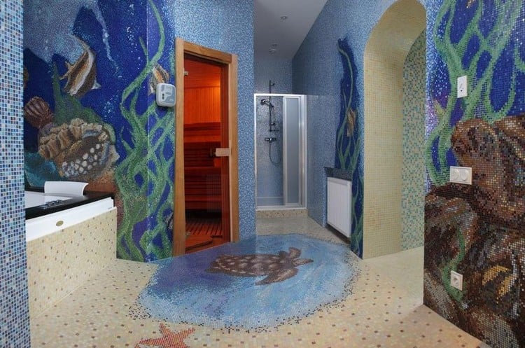salle de bain mosaïque murale-revetement-sol-colore