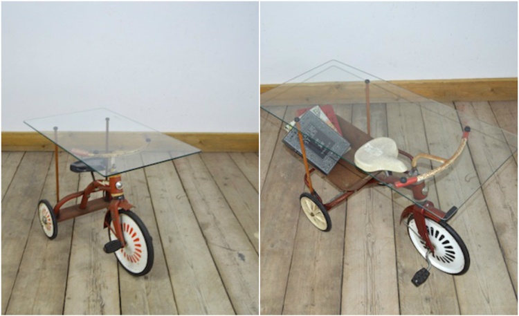 tricycle-ancien du marché aux puces transforme-table-basse-vintage