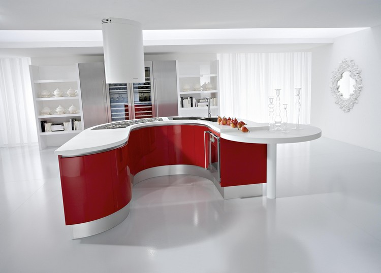 ilot-cuisine-moderne-design-forme-demi-sphere-rouge-blanc