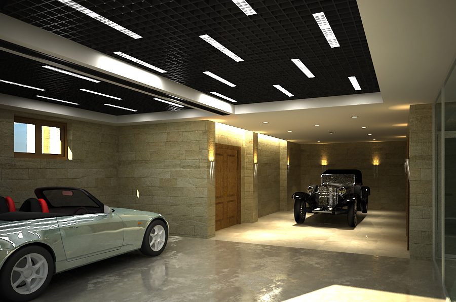 aménagement-garage-sol-béton-plafond-design