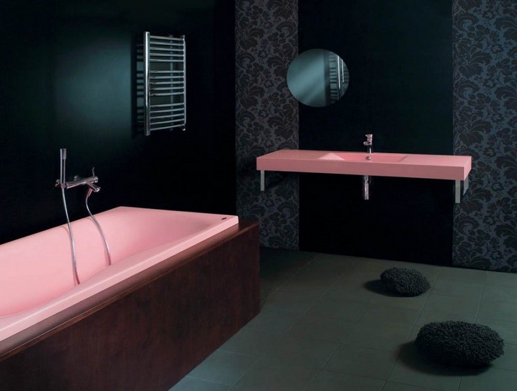 baignoire-acrylique-coloree-rose-bonbon-lavabo-design
