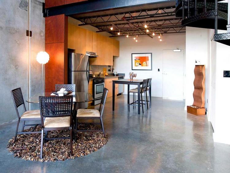 beton ciré sol tapis-rond-meubles-design-spots-led
