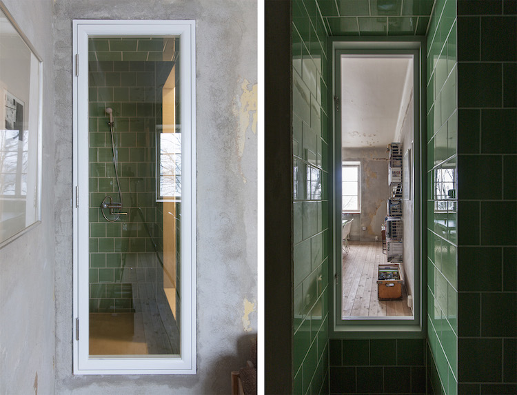 carrelage-salle-bains-vert-cabine-douche-peinture-effet-beton