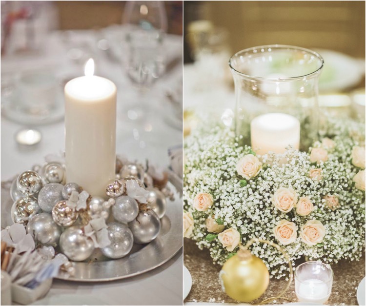 centre-de-table-bougie-glamour-boules-noel-argent-fleurs-romantiques