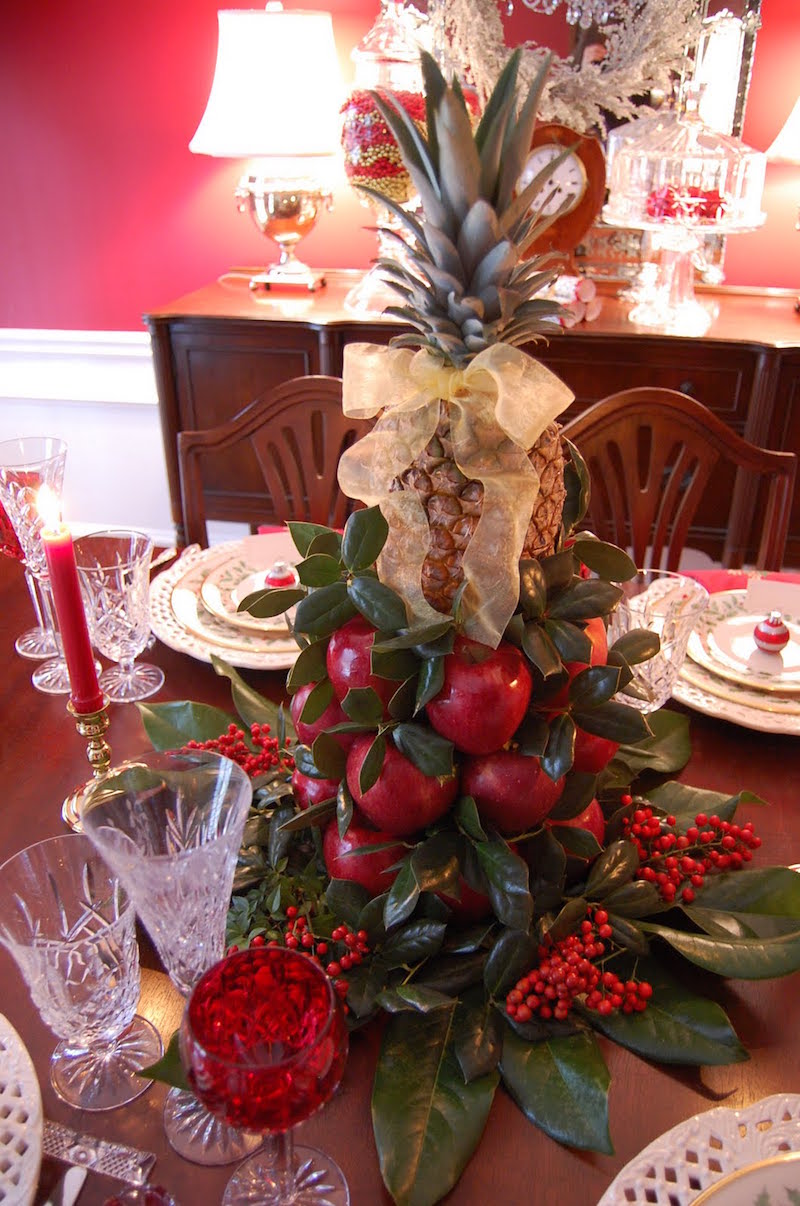 centre de table Noël fait-maison-fruits-verdure-hauteur
