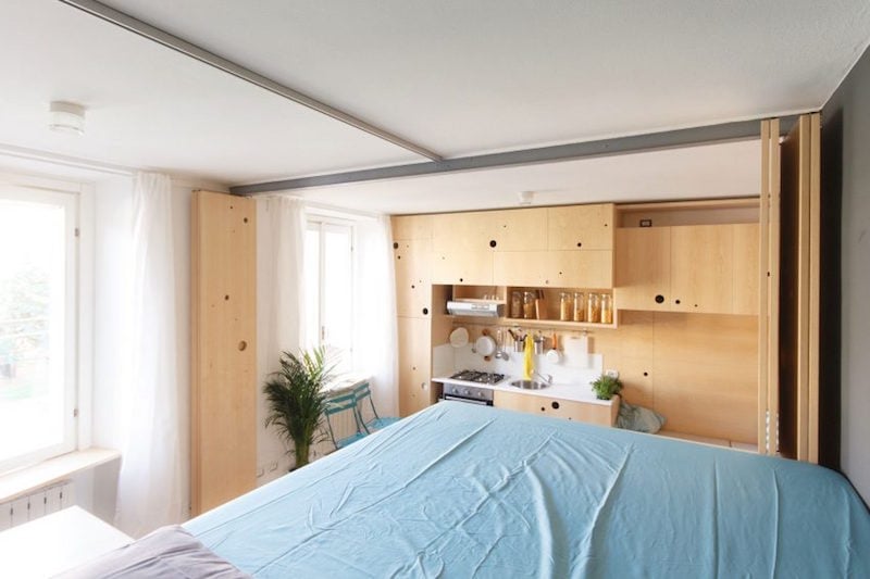 cloison mobile sur-rail-lit-perche-kitchenette-studio-32-metres-carres