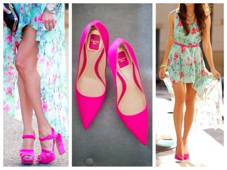 couleur-rose-fuchsia-robe-ete-vert-menthe-chaussures-magenta