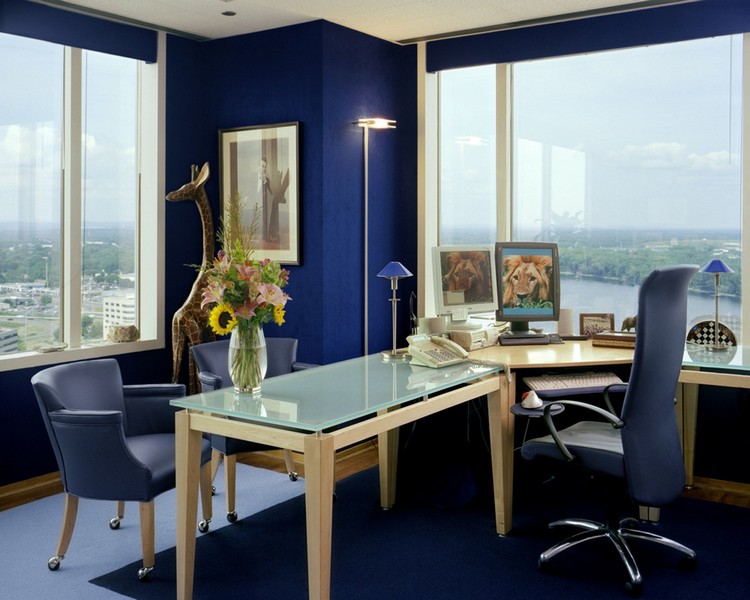 decoration-bureau-minimaliste-bleu-roi-bleu-gris-meubles-bois