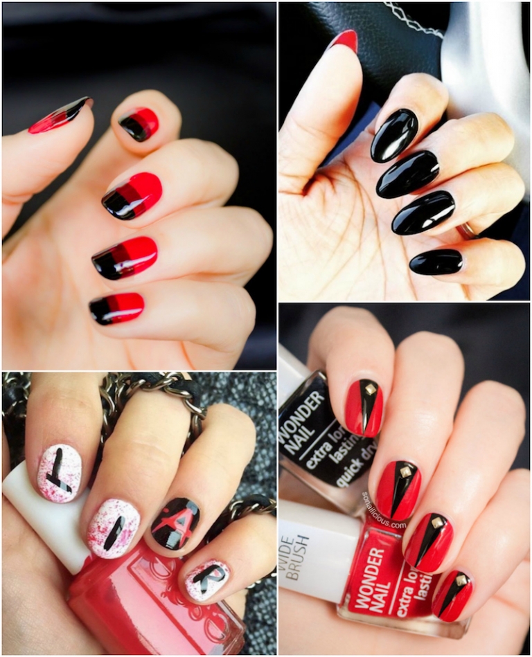 nail-art-original-halloween-idees-noir-rouge-noir-blanc-rouge