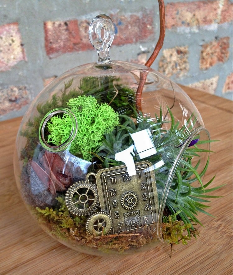 plantes-epiphytes-terrarium-verre-vintage-figures-objets-laiton