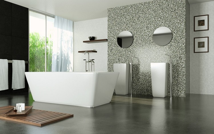 beton-cire-salle-bain-revetement-sol-baginoire-ilot-miroirs-ronds