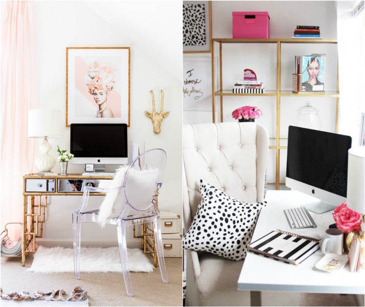 deco-chambre-fille-ado-deco-bureau-couleur-dore-accessoires-roses-chaise-acrylique