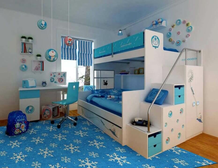 deco-chambre-enfant-tapis-bleu-lit-superpose