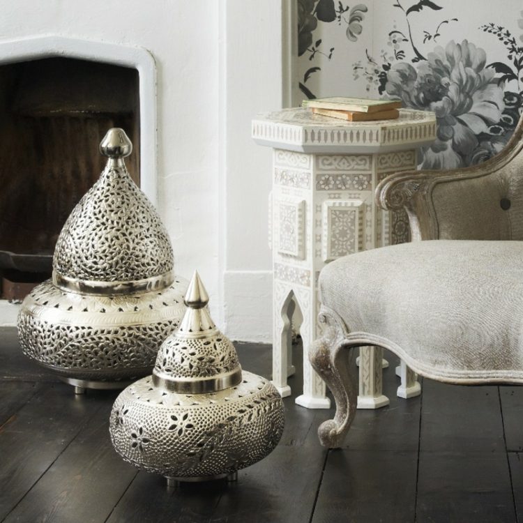 Lampe de chevet style marocain oriental fer forgé tissu orange