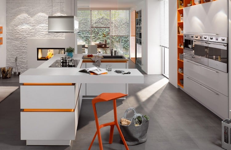 modèle de cuisine moderne bauformat-allemand-blanc-neige-orange