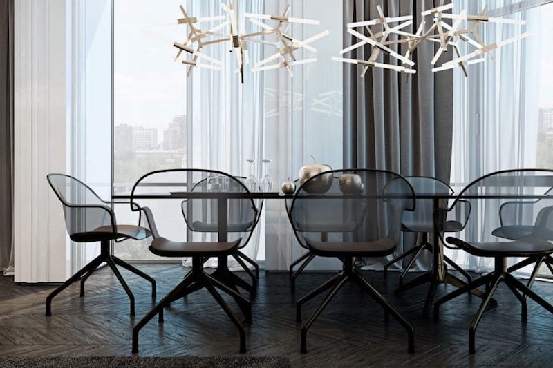 parquet-gris-fonce-chaises-ajourees-luminaires-design-salle-manger